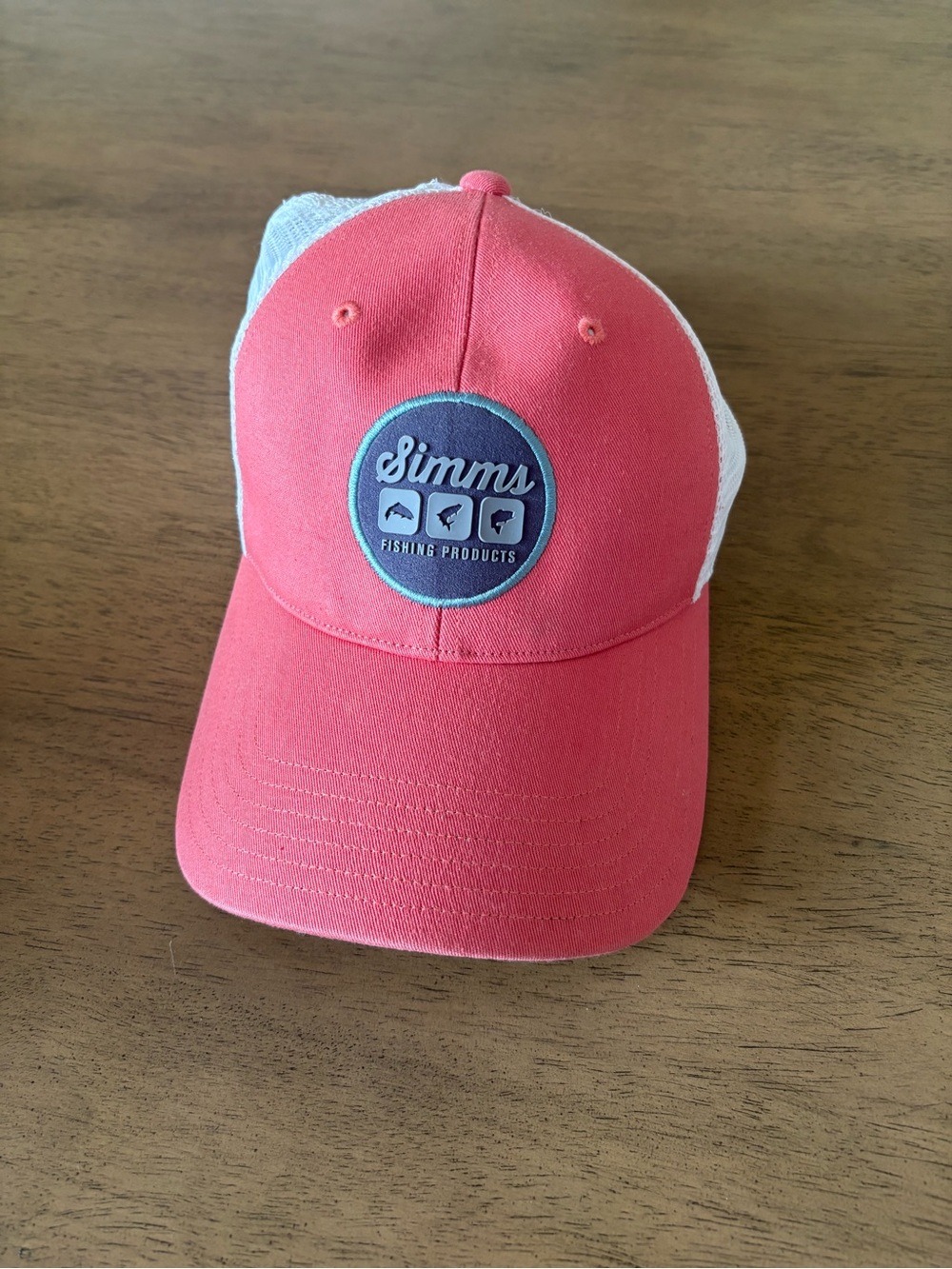 Simms Coral-Pink and White Mesh Logo Cap